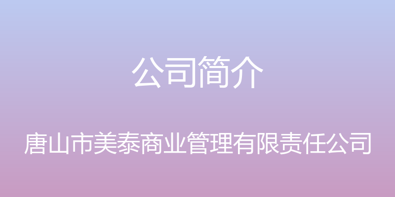 公司简介 - 唐山市美泰商业管理有限责任公司