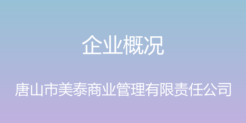 企业概况 - 唐山市美泰商业管理有限责任公司